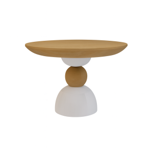 Mesa redonda madera con base blanca