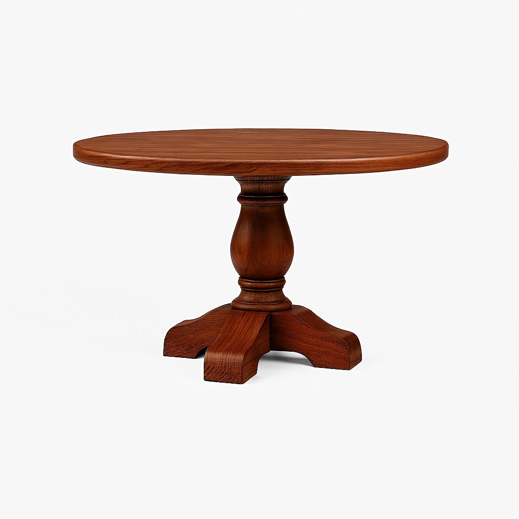 mesa redonda de madera oscura