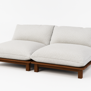 Sofa modular madera cojines blancos