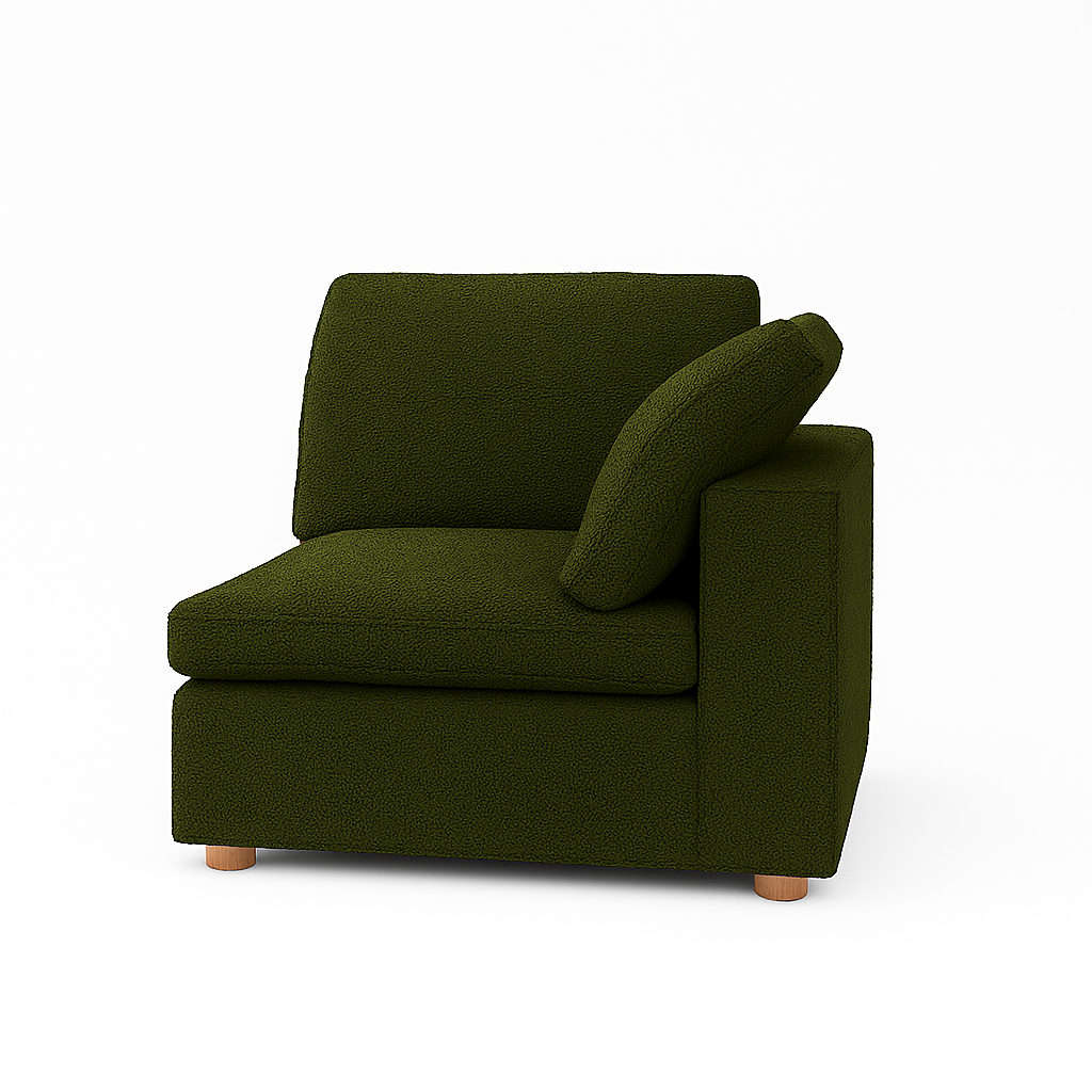 sofá modular bouclé verde oscuro